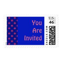 You Are Invited Blue with purple dots template postage