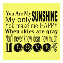 You Are My Sunshine Apparel and Gifts Invite