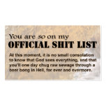 You are SO on my Official Shit List Business Card Template
