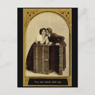 You can travel with me, Romance Vintage postcard