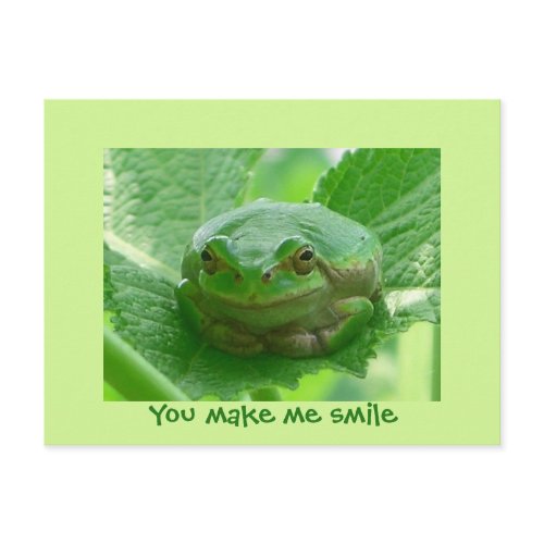 You make me smile - green frog postcard