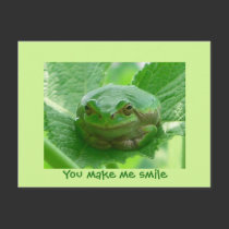 You make me smile - green frog postcards