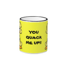 YOU QUACK ME UP! yellow duck ringer ceramic mug