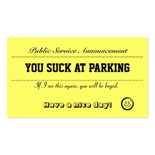 You Suck At Parking Cards Business Card (front side)