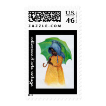 Young African-American Girl with Umbrella Postage Stamps