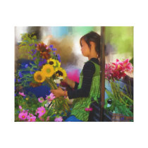 Young Asian flower Seller  Wrapped Canvas Stretched Canvas Prints