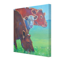 Young Calf peeking out between two cows painting Canvas Prints