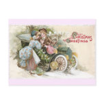 Young Couple and Vintage Cabriolet Christmas postcards