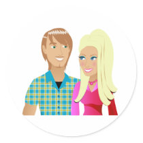 Young Couple in Love Round Stickers