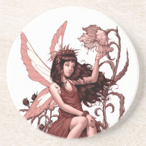 young, fairy, girl, flowers, fae, nymph, sprite, al rio, illustration, art, drawing, Coaster with custom graphic design