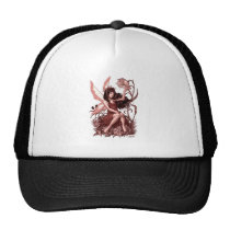 young, fairy, girl, flowers, fae, nymph, sprite, al rio, illustration, art, drawing, Trucker Hat with custom graphic design