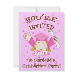 Young Girl Kindergarten Blue Graduation Invitation