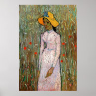 Young Girl Standing Against a Background of Wheat Poster