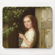 Young Girl Standing in a Doorway Knitting, 1863 Mousepads