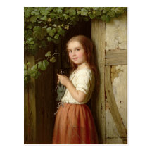 Young Girl Standing in a Doorway Knitting, 1863 Post Card