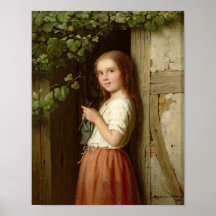 Young Girl Standing in a Doorway Knitting, 1863 Print