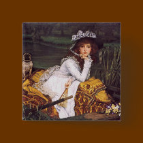 Young Lady & Her Pet Pug in a Boat by James Tissot buttons