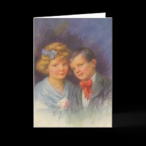 Young Love, Vintage Girl & Boy Valentine Portrait Card