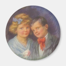 Young Love, Vintage Girl & Boy Valentine Portrait Fridge Magnets