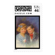 Young Love, Vintage Girl & Boy Valentine Portrait postage by KahunaLuna Young Love, Vintage Girl & Boy Valentine Portrait postage