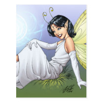 girl, magic, magical, elf, fairy, faerie, comic, art, al rio, anntennae, butterfly, wings, angel, dress, wizards, witches, Postcard with custom graphic design