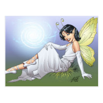 girl, magic, magical, elf, fairy, faerie, comic, art, al rio, anntennae, butterfly, wings, angel, dress, wizards, witches, Postkort med brugerdefineret grafisk design