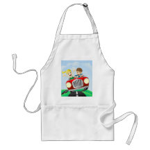 Young man and woman in car aprons