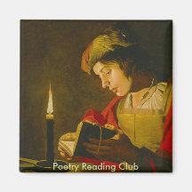 Young man reading by candlelight refrigerator magnets