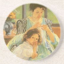 Young Mother Sewing by Mary Cassatt, Vintage Art Coasters