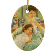 Young Mother Sewing by Mary Cassatt, Vintage Art Ornament