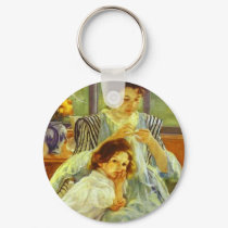 Young Mother Sewing keychains