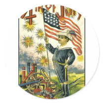 Young Patriot on the 4th of July Round Stickers