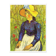 Young peasant woman with strawhat,Vincent van Gogh Canvas Print