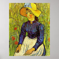 Young peasant woman with strawhat,Vincent van Gogh Print