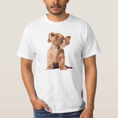 Young Puppy Listening to Music on Headphones T Shirts