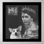 Young Queen Elizabeth II and corgi dog posters