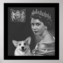 Young Queen Elizabeth II and corgi dog Posters