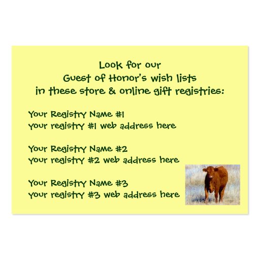 Young Red Cow Shower Gift Registry Western Business Card