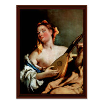 Young Singer With Mandolin Post Card