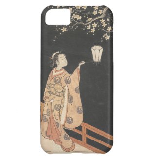 Young Woman Admiring Plum Blossoms at Night art iPhone 5C Case