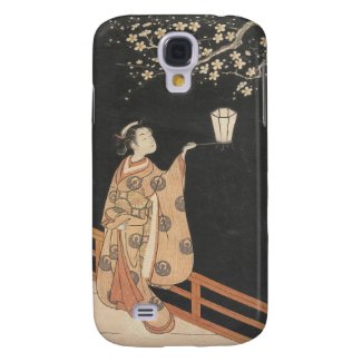 Young Woman Admiring Plum Blossoms at Night art Samsung Galaxy S4 Cases