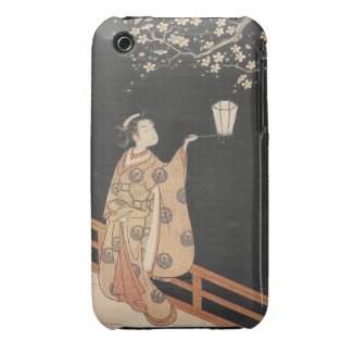 Young Woman Admiring Plum Blossoms at Night art iPhone 3 Cases