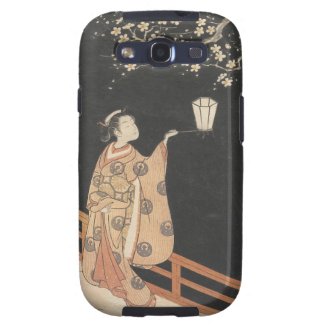 Young Woman Admiring Plum Blossoms at Night art Galaxy SIII Cases