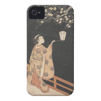 Young Woman Admiring Plum Blossoms at Night art iPhone 4 Cover
