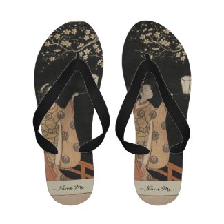 Young Woman Admiring Plum Blossoms at Night art Flip Flops