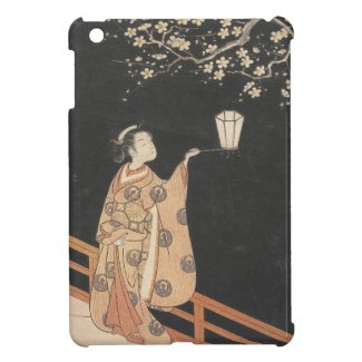 Young Woman Admiring Plum Blossoms at Night art Case For The iPad Mini