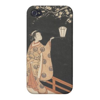 Young Woman Admiring Plum Blossoms at Night art iPhone 4/4S Cover