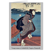 Young woman at Sanbashi by Utagawa, Kuniyoshi Greeting Card