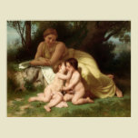 Young Woman Contemplating Two Embracing Children