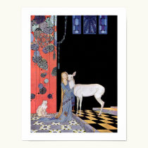Young woman embracing a doe posters